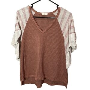 Chrysanthemum Waffle Knit Floral Flared Sleeve Size Small